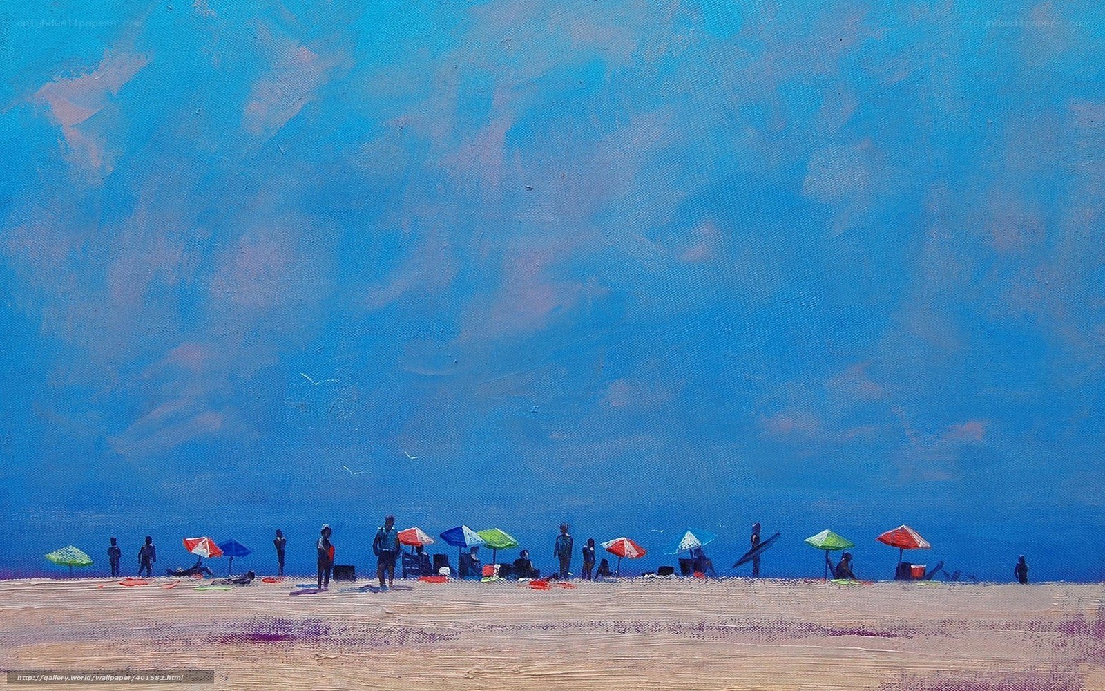 Beach with colorful umbrellas