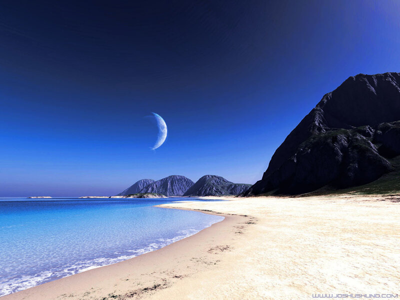 Beach with Crescent Moon — Blue