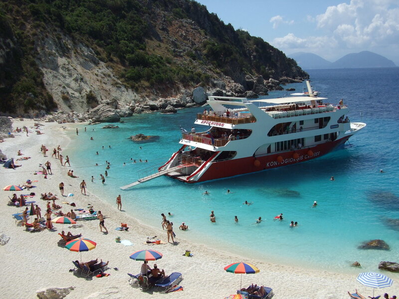 Beach with cruise ship