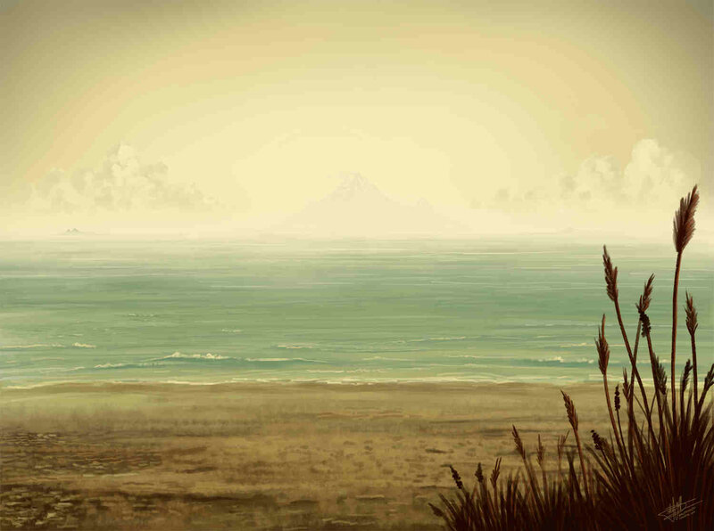 Beach with Distant Mountain