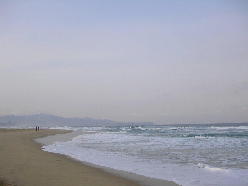 Beach with distant mountains