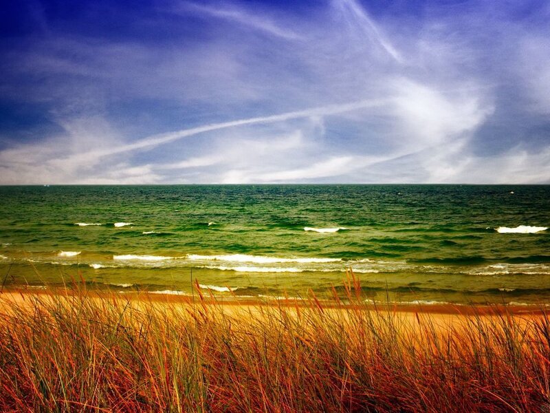 Beach with Dune Grass — Blue