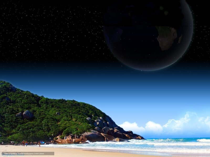 Beach with Earth in the sky