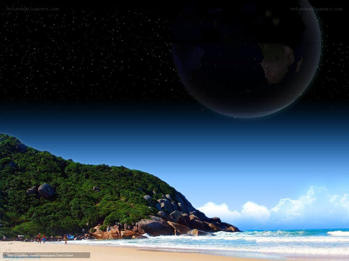 Beach with Earth in the sky