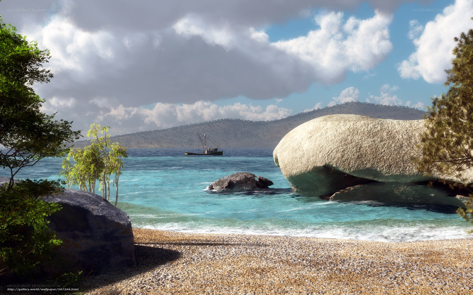Beach with fishing boat