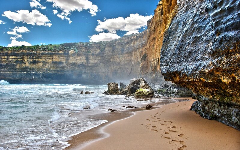 Beach with Footprints — Blue, Dramatic