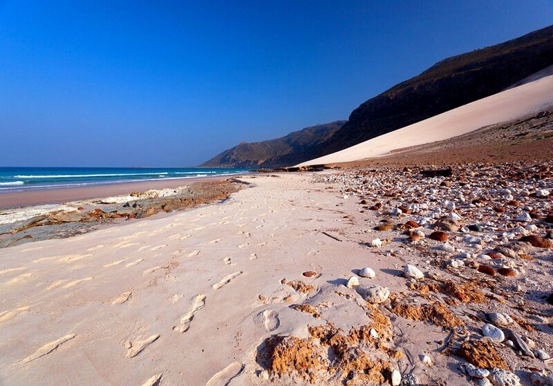 Beach with Footprints — Blue, Serene, Afternoon, Photograph