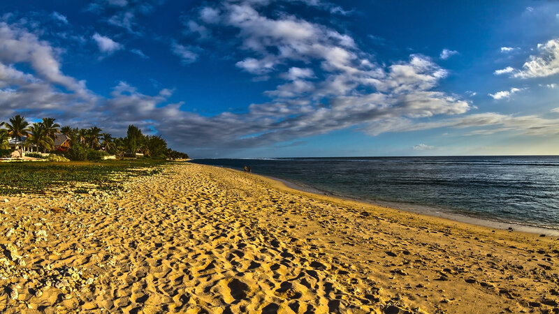 Beach with Footprints — Blue, Serene, Afternoon