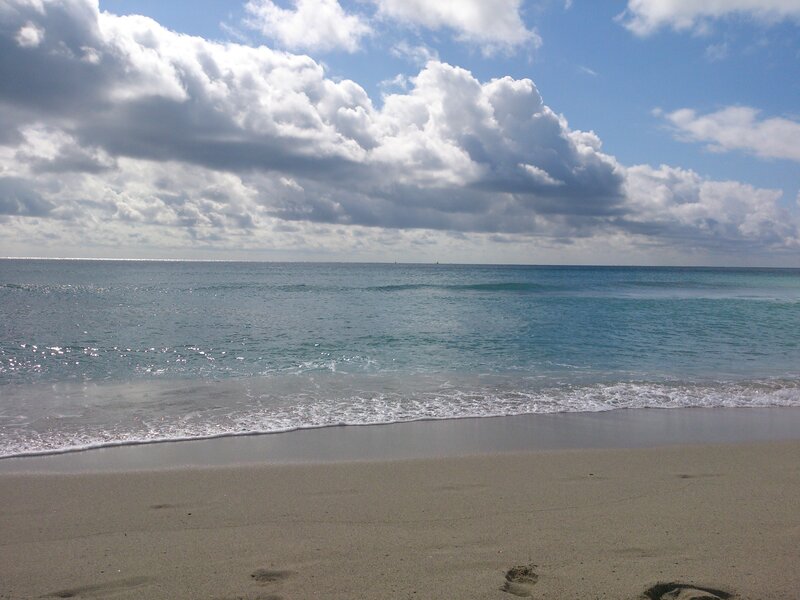 Beach with Footprints — Blue, Serene, Morning
