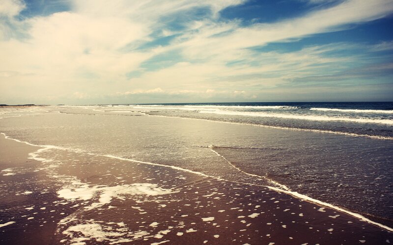 Beach with Gentle Waves — Blue, Serene, Afternoon, Photograph, Ocean, Sky, Sand