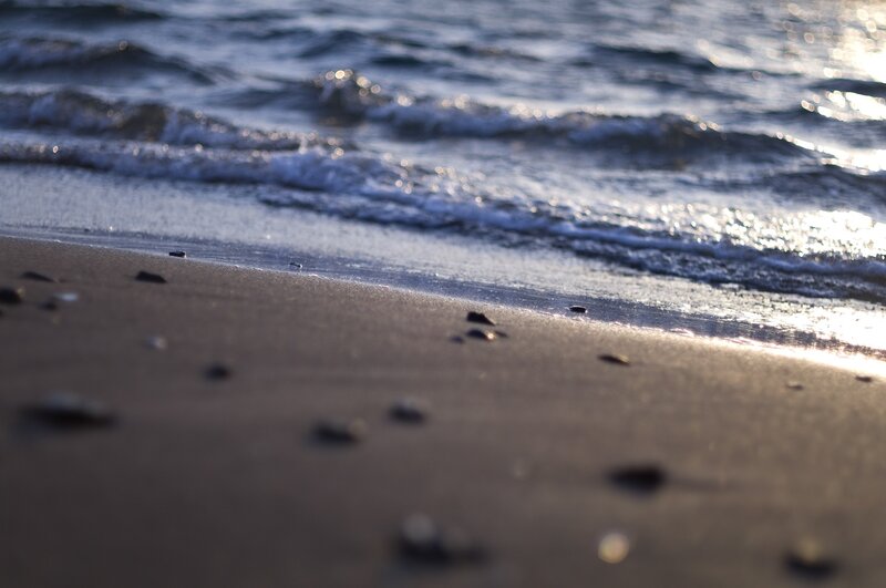 Beach with Gentle Waves — Brown, Calm, Sunset, Photograph, Sand