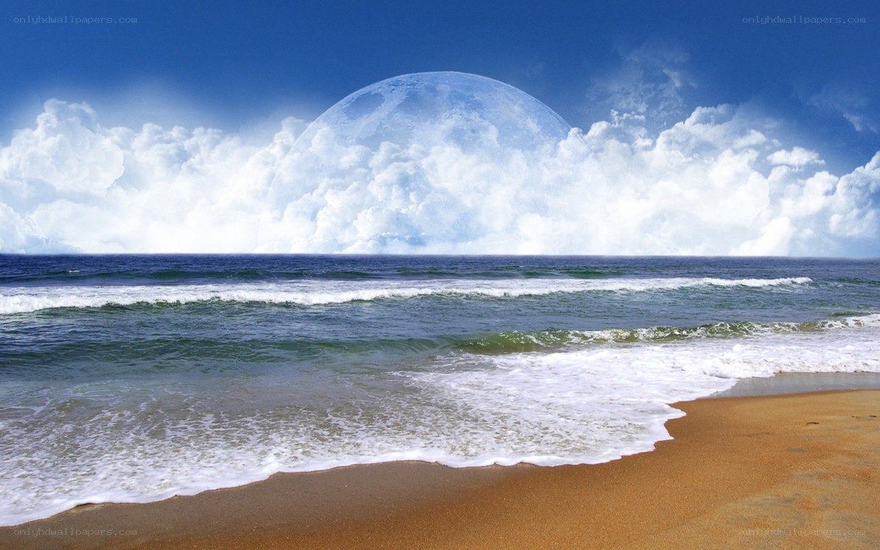 Beach with giant moon