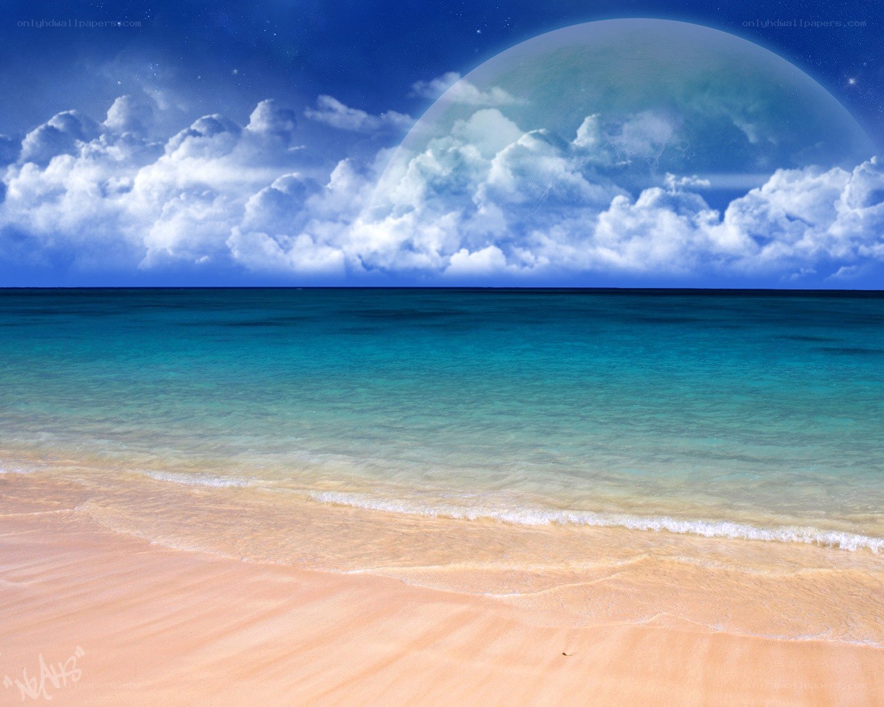 Beach with giant moon