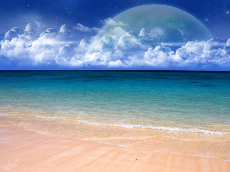 Beach with giant moon