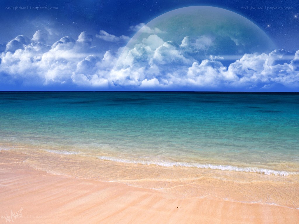 Beach with giant moon