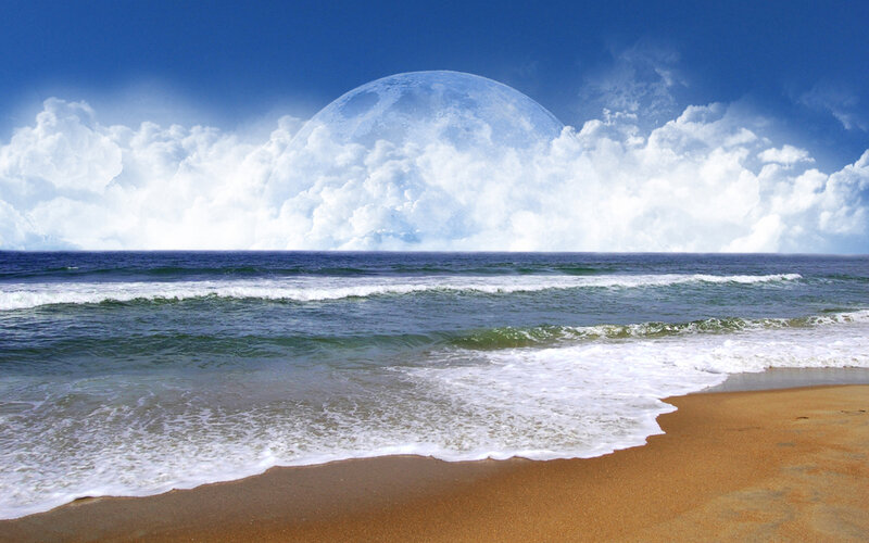Beach with Giant Moon — Blue