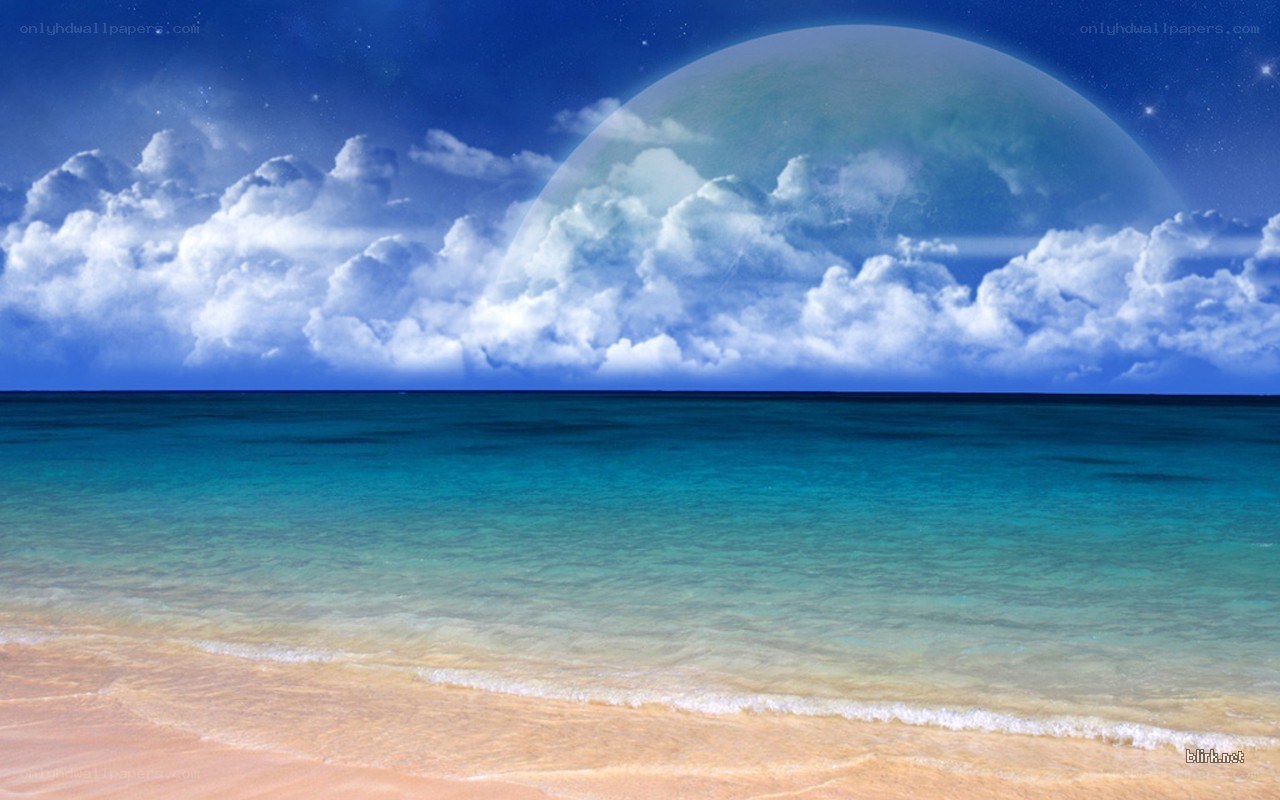 beach with giant planet
