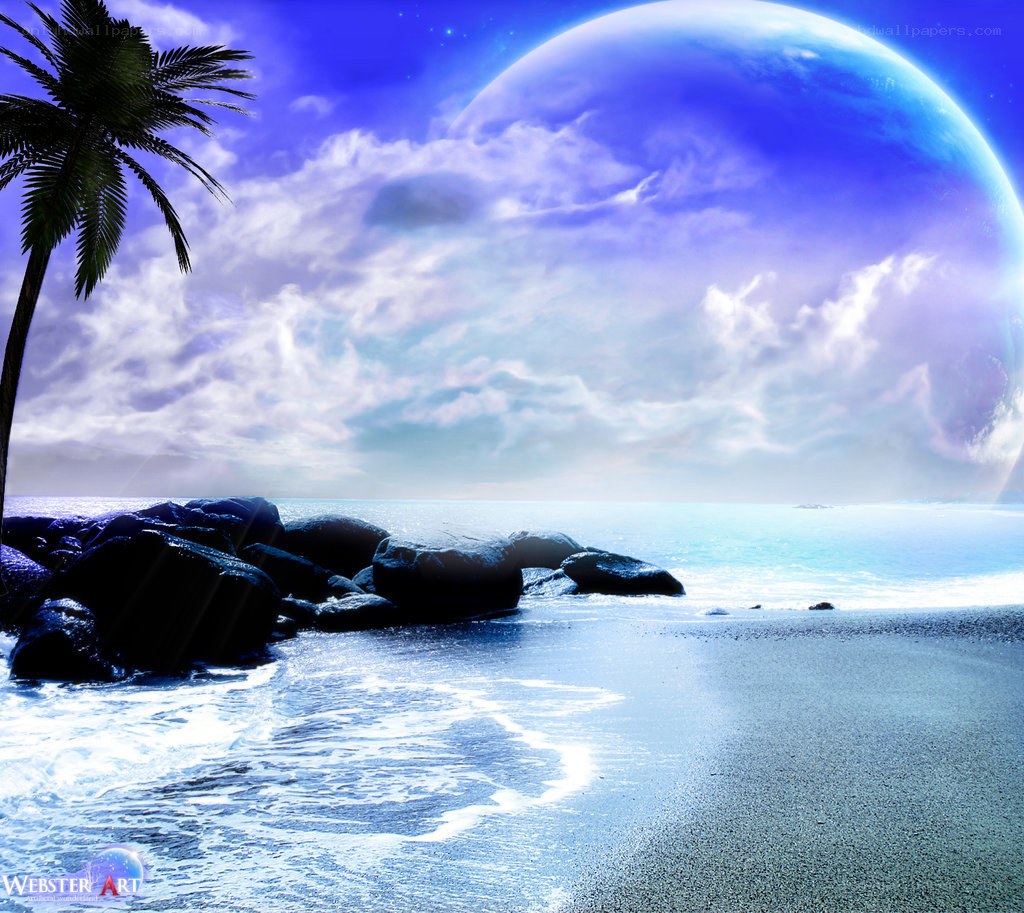 Beach with giant planet