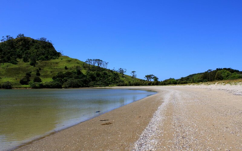 Beach with Green Hill — Blue, Serene