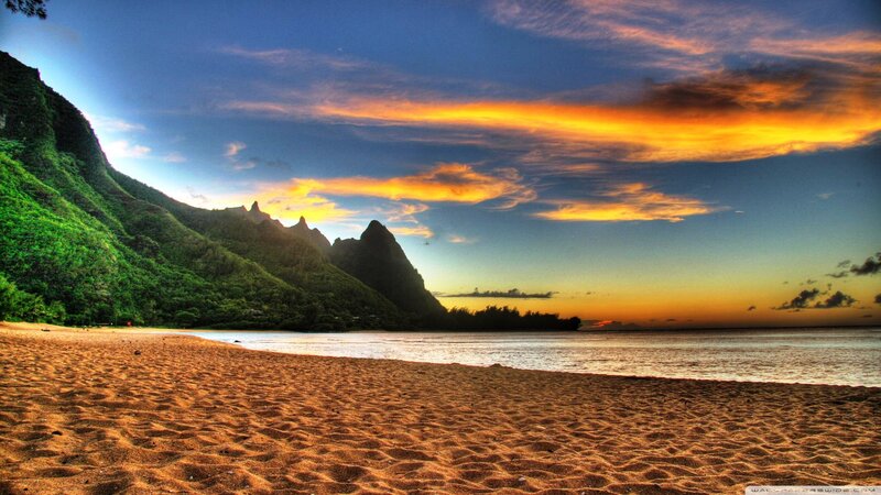 Beach with Green Mountains — Orange