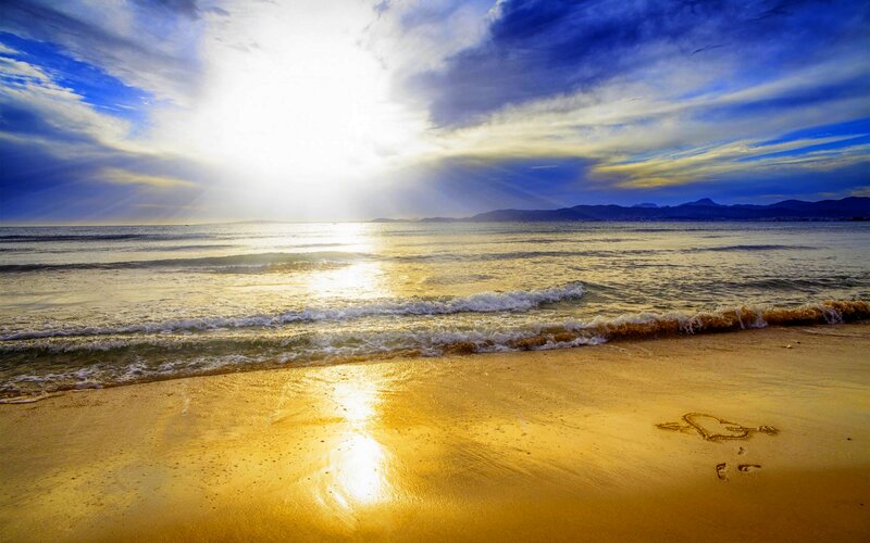 Beach with Heart Drawing — Blue, Serene