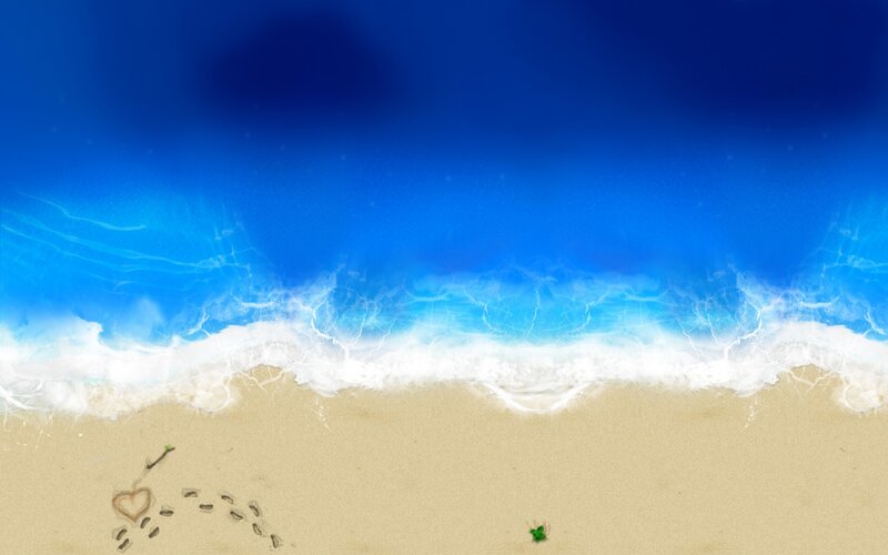Beach with Heart Drawing — Blue