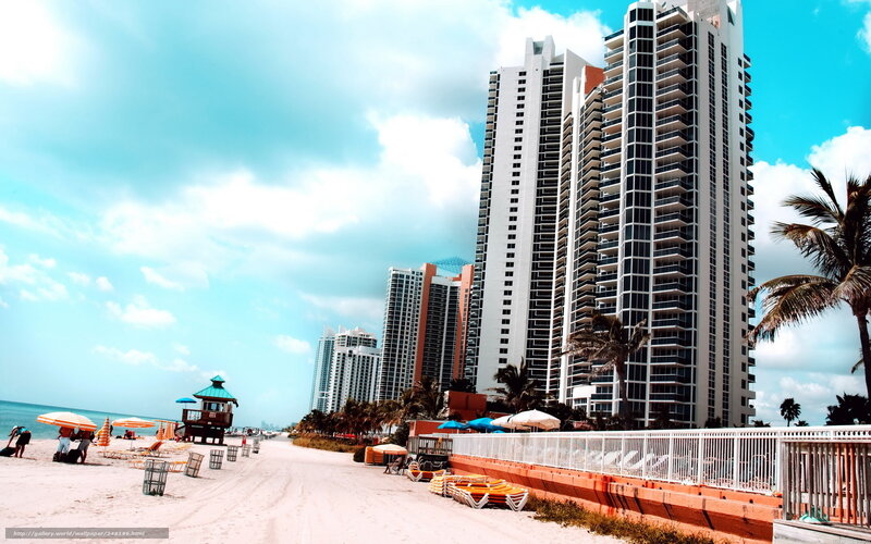 Beach with High-rise Buildings — Blue, Sunny, Afternoon