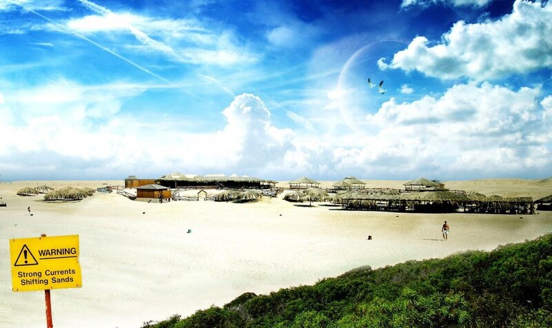 Beach with Huts — Blue