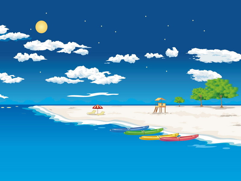 Beach with Kayaks — Blue