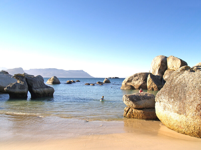 Beach with large boulders