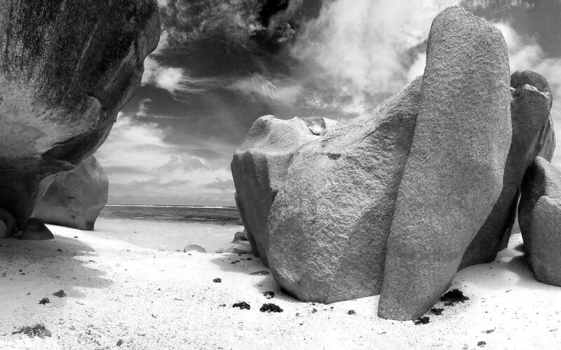 Beach with large boulders
