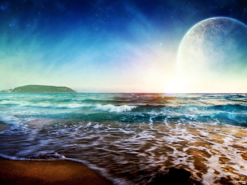 Beach with Large Moon