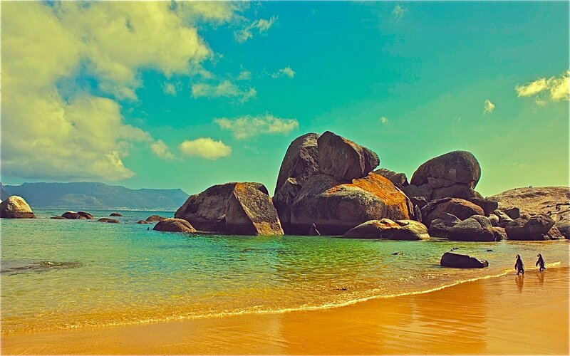 Beach with large rocks