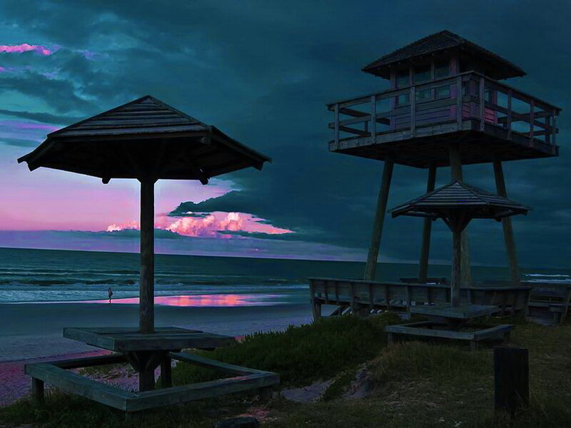 Beach with Lifeguard Tower — Purple