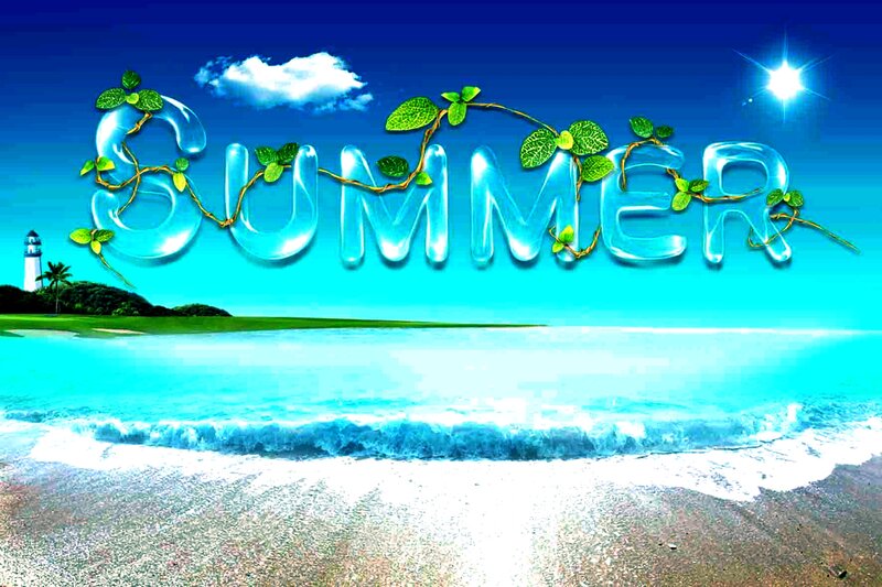 Beach with Lighthouse — Blue, Serene, Summer