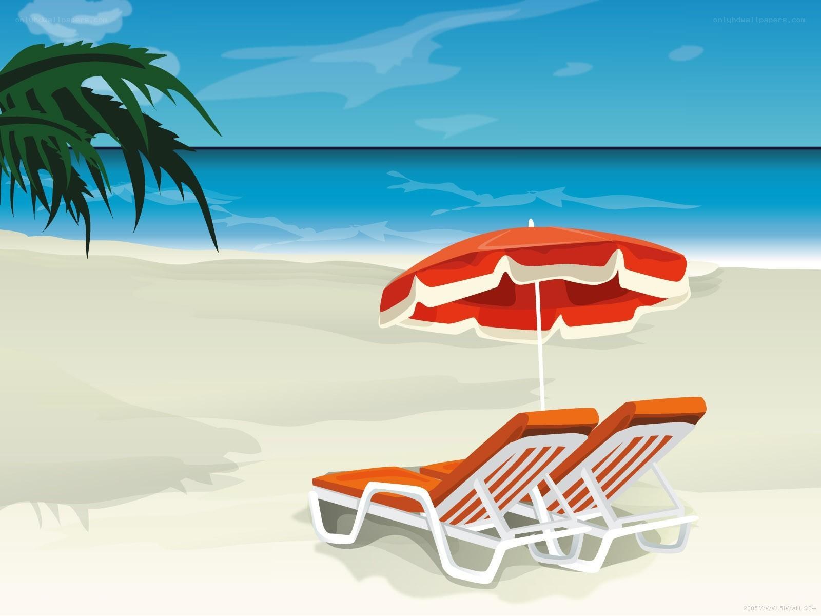Beach with lounge chairs