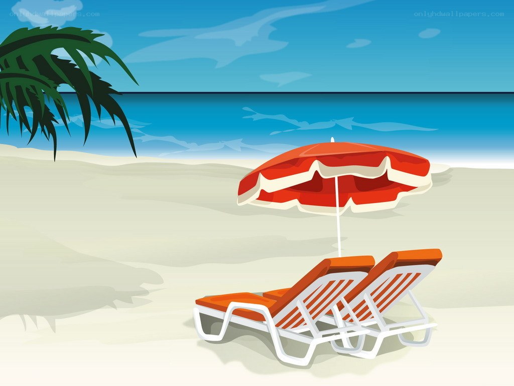Beach with lounge chairs