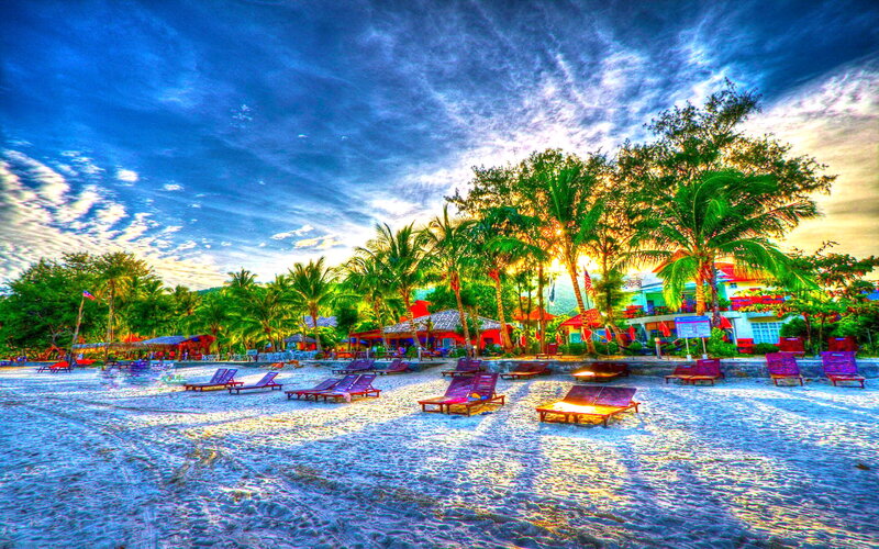 Beach with Lounge Chairs — Blue, Dramatic