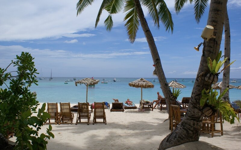 Beach with Lounge Chairs — Blue, Relaxed