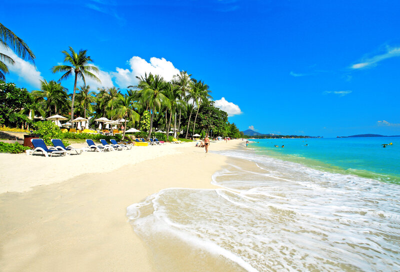 Beach with Lounge Chairs — Blue, Relaxing