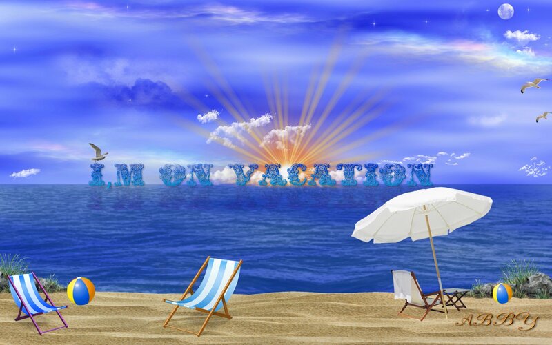 Beach with Lounge Chairs — Blue, Serene, Sunrise
