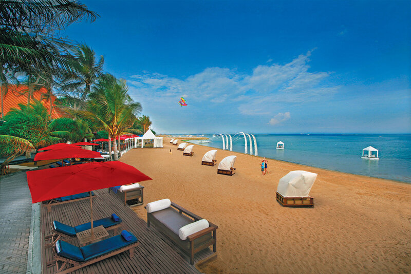 Beach with Lounge Chairs — Blue, Serene