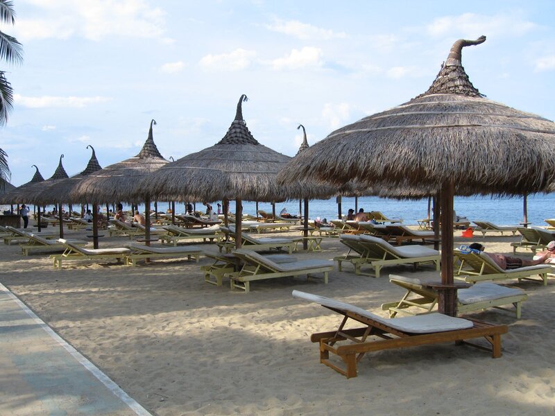 Beach with Lounge Chairs — Brown, Relaxed, Afternoon