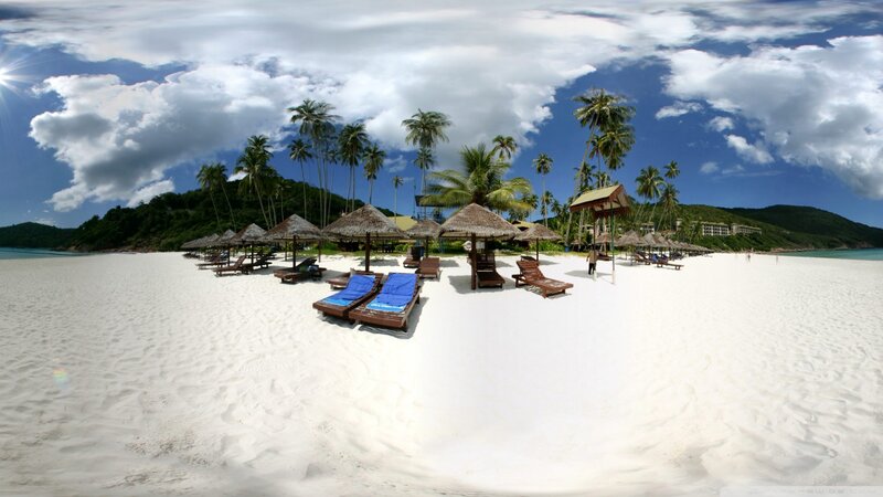 Beach with Lounge Chairs — White, Serene