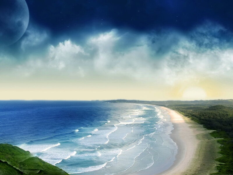 Beach with Moon and Sun