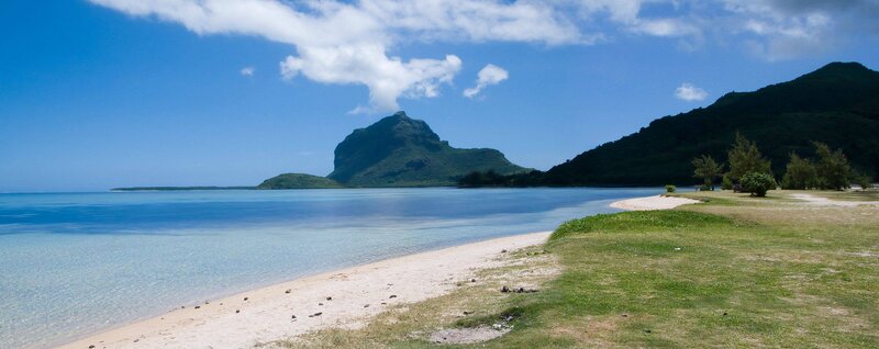 Beach with mountain backdrop