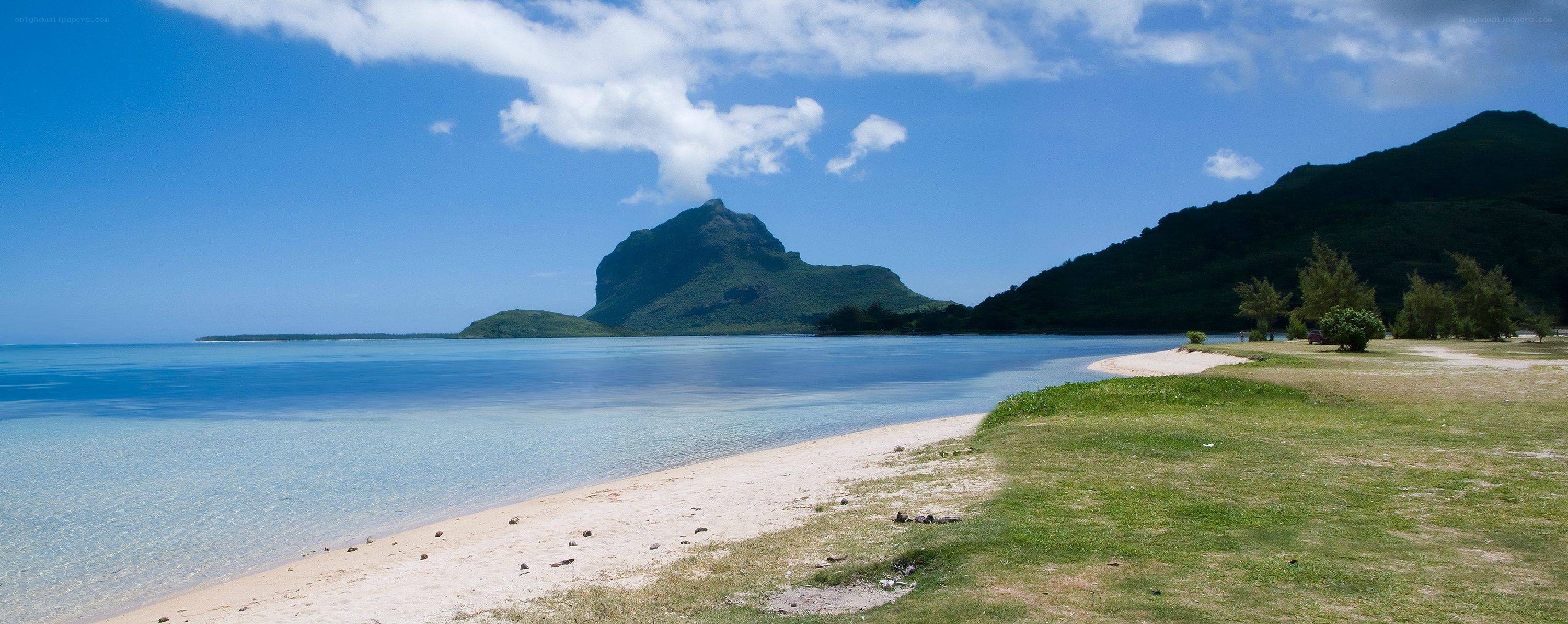 Beach with mountain backdrop