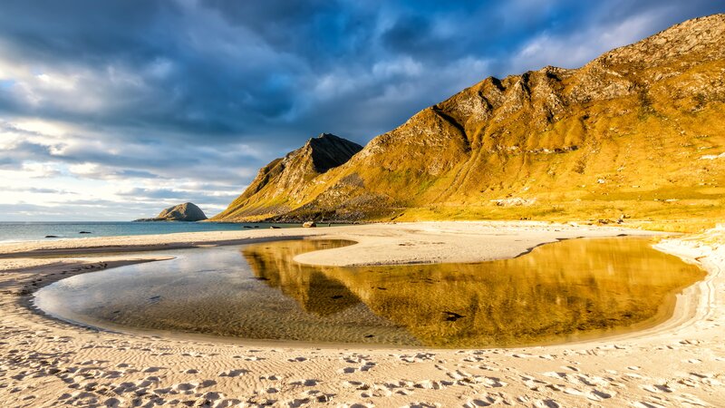 Beach with Mountain Reflection