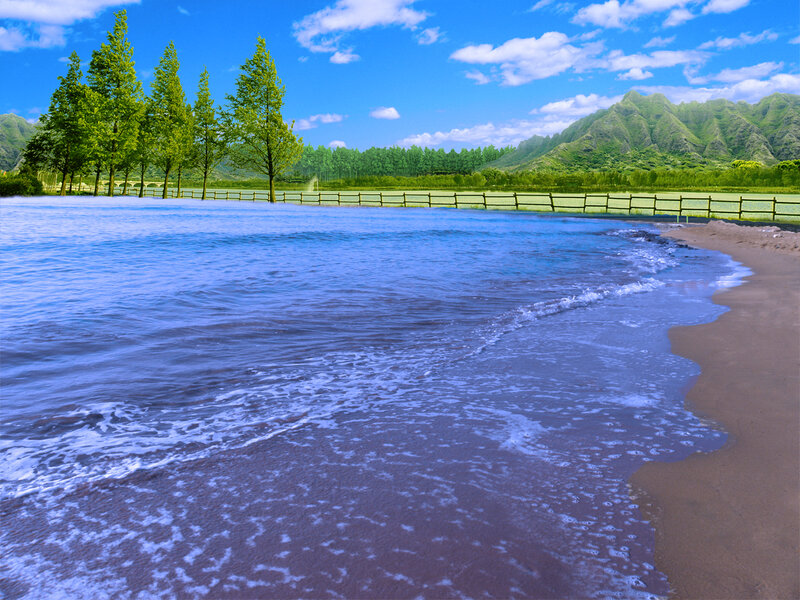 Beach with mountains and trees