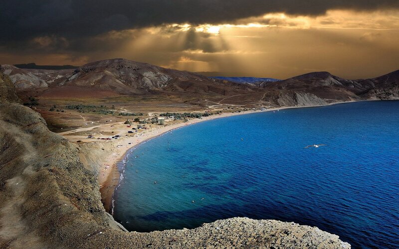 Beach with Mountains — Blue, Dramatic, Sunset